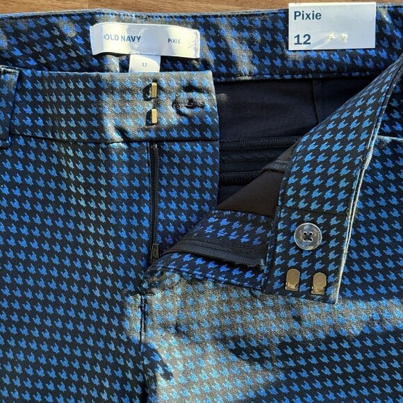 NWT Old Navy Size 12 Black/Blue Metallic Houndstooth Jacquard Pixie Ankle Pants - Picture 6 of 11